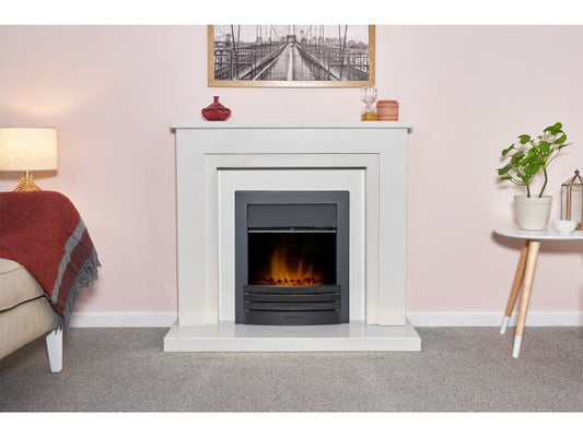 Acantha Dallas White Marble Fireplace with Downlights & Eclipse Electric Fire in Black, 42 Inch
