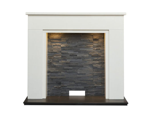 Acantha Rimini White Marble Stove Fireplace with Downlights, 48 Inch