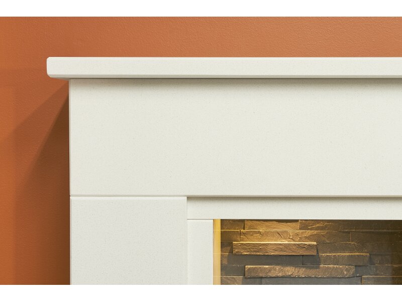Acantha Rimini White Marble Stove Fireplace with Downlights, 48 Inch