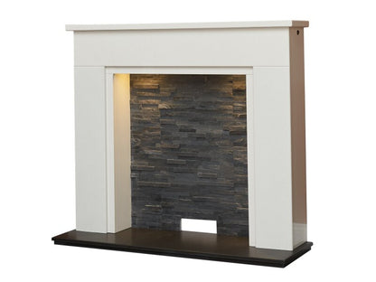 Acantha Rimini White Marble Stove Fireplace with Downlights, 48 Inch