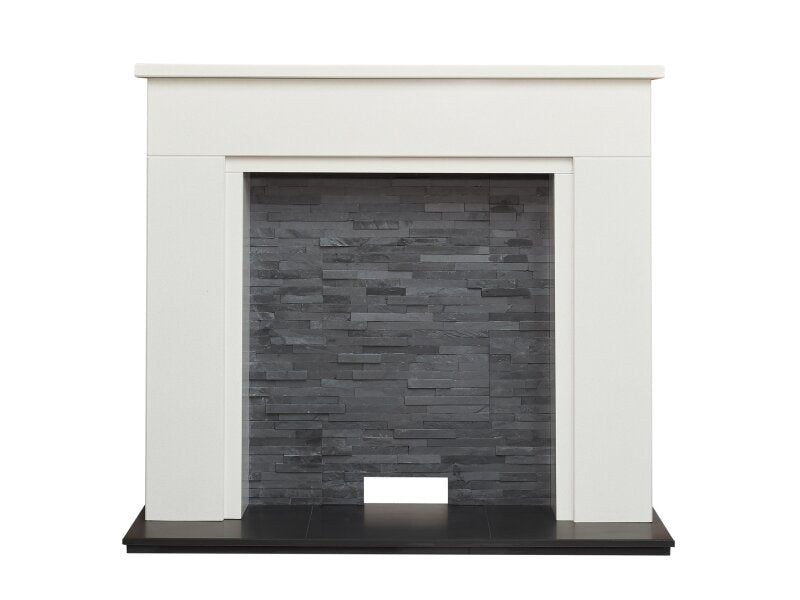 Acantha Rimini White Marble Stove Fireplace with Downlights, 48 Inch