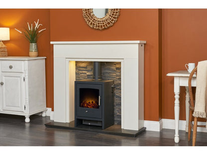 Acantha Rimini White Marble Stove Fireplace with Downlights, 48 Inch