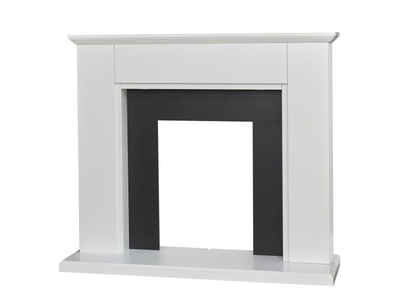 Adam Eltham Fireplace in Pure White & Black with Downlights, 45 Inch