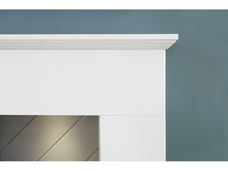 Adam Corinth Stove Fireplace in Pure White & Grey with Downlights, 48 Inch