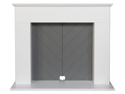 Adam Corinth Stove Fireplace in Pure White & Grey with Downlights, 48 Inch