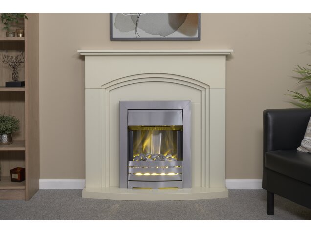 Adam Truro Fireplace in Cream with Helios Electric Fire in Brushed Steel, 41 Inch