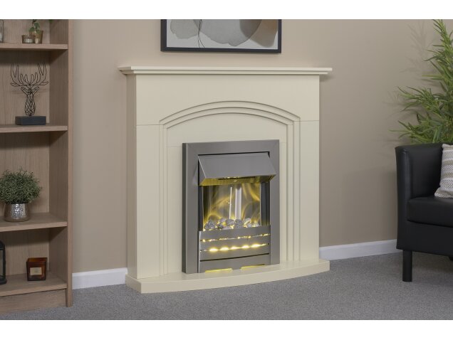 Adam Truro Fireplace in Cream with Helios Electric Fire in Brushed Steel, 41 Inch