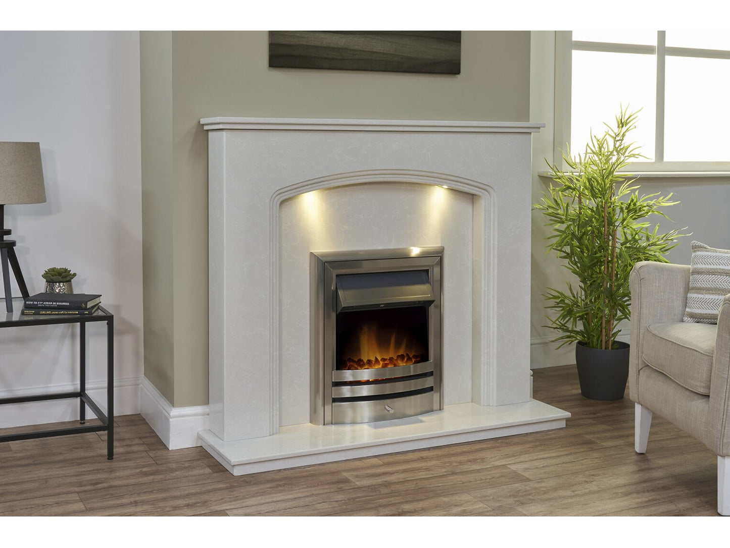 Acantha Vela Electric Fire – Brushed Steel, Antique Brass or Black Nickel