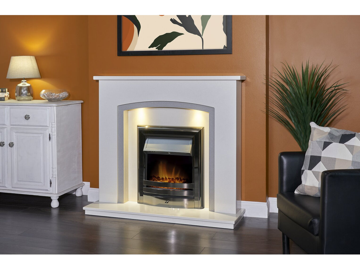 Acantha Vela Electric Fire – Brushed Steel, Antique Brass or Black Nickel