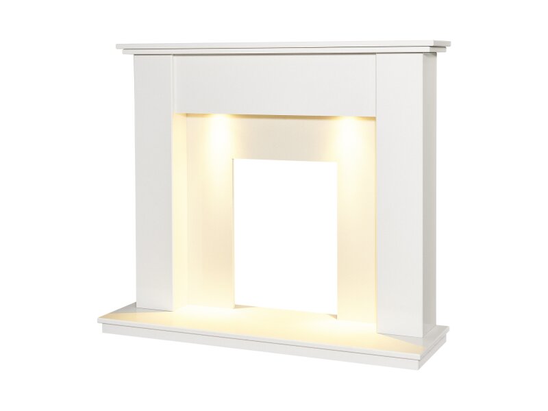 Adam Avila White Marble Fireplace with Downlights, 48 Inch