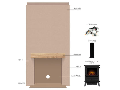 Acantha Pre-Built Stove Media Wall 1 with Hudson Electric Stove in Black