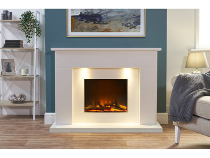 Acantha Minnesota White Marble Electric Fireplace Suite, 50 Inch