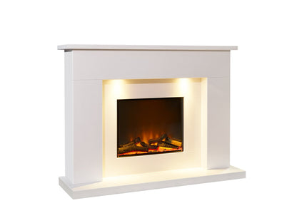 Acantha Minnesota White Marble Electric Fireplace Suite, 50 Inch
