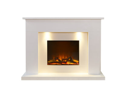 Acantha Minnesota White Marble Electric Fireplace Suite, 50 Inch