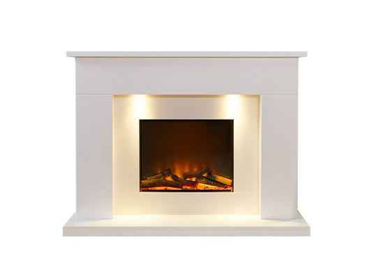Acantha Minnesota White Marble Electric Fireplace Suite, 50 Inch