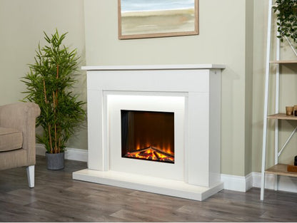 Acantha Milano White Marble Electric Fireplace Suite, 48 Inch