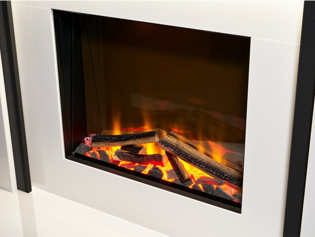 Acantha Milano White Marble & Black Granite Electric Fireplace Suite, 48 Inch