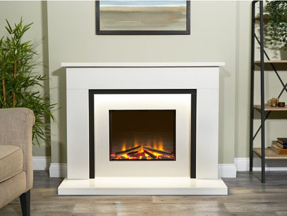 Acantha Milano White Marble & Black Granite Electric Fireplace Suite, 48 Inch