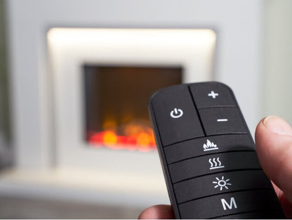 Acantha Milano White & Sparkly Grey Marble Electric Fireplace Suite, 48 Inch