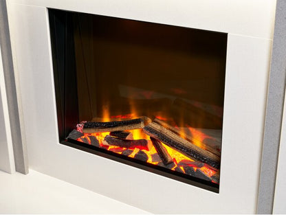 Acantha Milano White & Sparkly Grey Marble Electric Fireplace Suite, 48 Inch