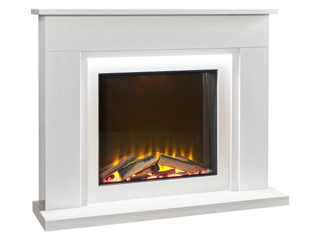 Acantha Milano White Marble Electric Fireplace Suite, 54 Inch