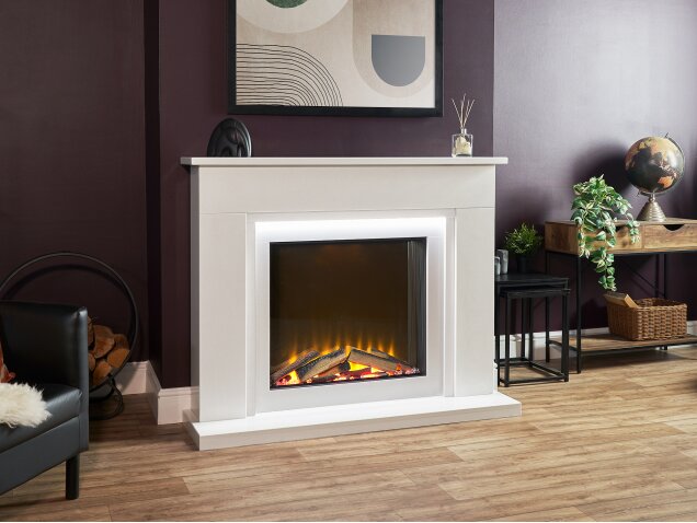 Acantha Milano White Marble Electric Fireplace Suite, 54 Inch