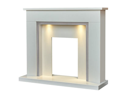 Acantha Maine White & Grey Marble Fireplace with Downlights, 48 Inch