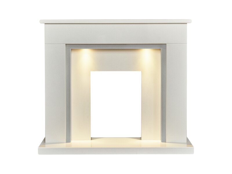 Acantha Maine White & Grey Marble Fireplace with Downlights, 48 Inch