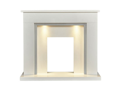 Acantha Maine White & Grey Marble Fireplace with Downlights, 48 Inch