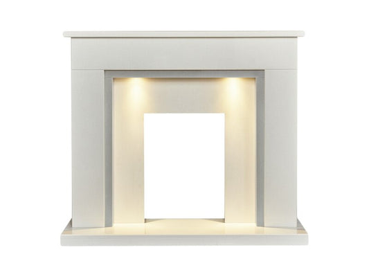 Acantha Maine White & Grey Marble Fireplace with Downlights, 48 Inch