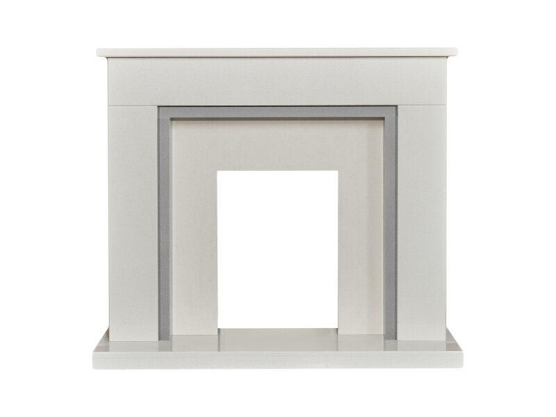 Acantha Maine White & Grey Marble Fireplace with Downlights, 48 Inch