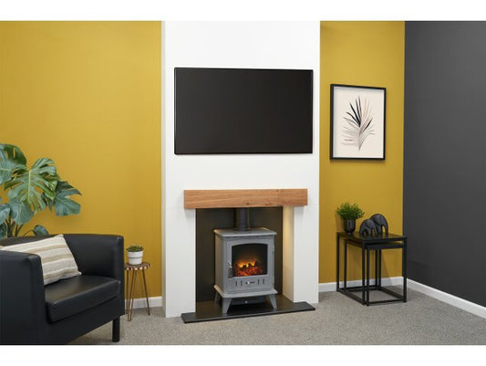 Acantha Pre-Built Stove Media Wall 1 with Aviemore Electric Stove in Grey