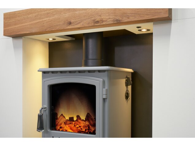 Acantha Pre-Built Stove Media Wall 1 with Aviemore Electric Stove in Grey