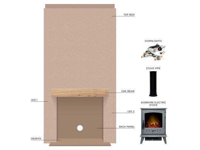 Acantha Pre-Built Stove Media Wall 1 with Aviemore Electric Stove in Grey