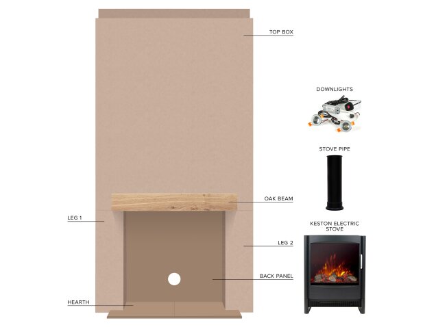 Acantha Pre-Built Stove Media Wall 1 with Keston Electric Stove in Black