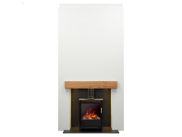 Acantha Pre-Built Stove Media Wall 1 with Keston Electric Stove in Black