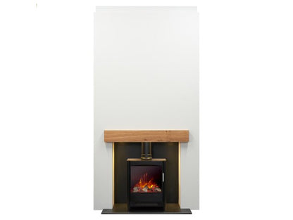 Acantha Pre-Built Stove Media Wall 1 with Keston Electric Stove in Black