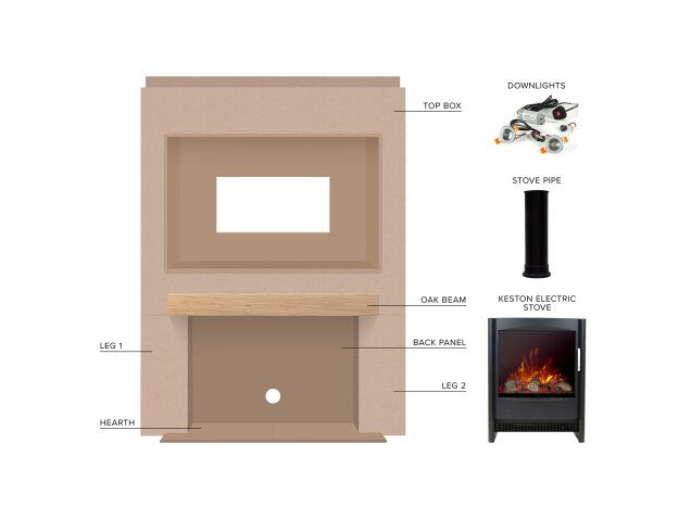 Acantha Pre-Built Media Wall Electric Fireplace Suite with TV Recess & Keston Black Stove