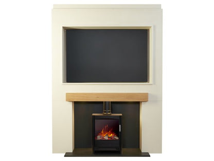 Acantha Pre-Built Media Wall Electric Fireplace Suite with TV Recess & Keston Black Stove
