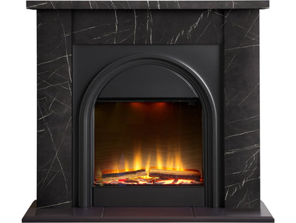 Adam Burlington Electric Fireplace Suite in Black Carrara Marble Effect, 43 Inch