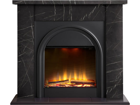 Adam Burlington Electric Fireplace Suite in Black Carrara Marble Effect, 43 Inch