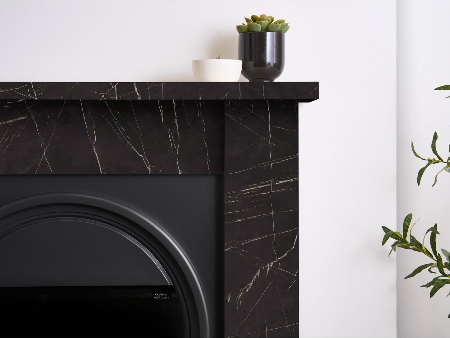 Adam Burlington Electric Fireplace Suite in Black Carrara Marble Effect, 43 Inch