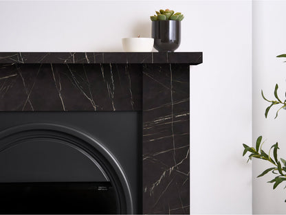 Adam Burlington Electric Fireplace Suite in Black Carrara Marble Effect, 43 Inch