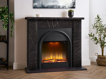 Adam Burlington Electric Fireplace Suite in Black Carrara Marble Effect, 43 Inch