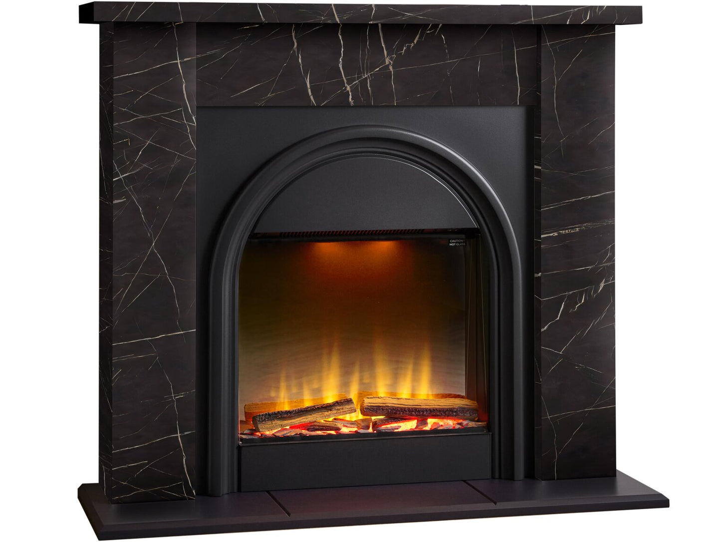 Adam Burlington Electric Fireplace Suite in Black Carrara Marble Effect, 43 Inch