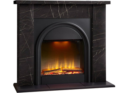 Adam Burlington Electric Fireplace Suite in Black Carrara Marble Effect, 43 Inch