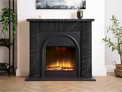 Adam Burlington Electric Fireplace Suite in Black Carrara Marble Effect, 43 Inch