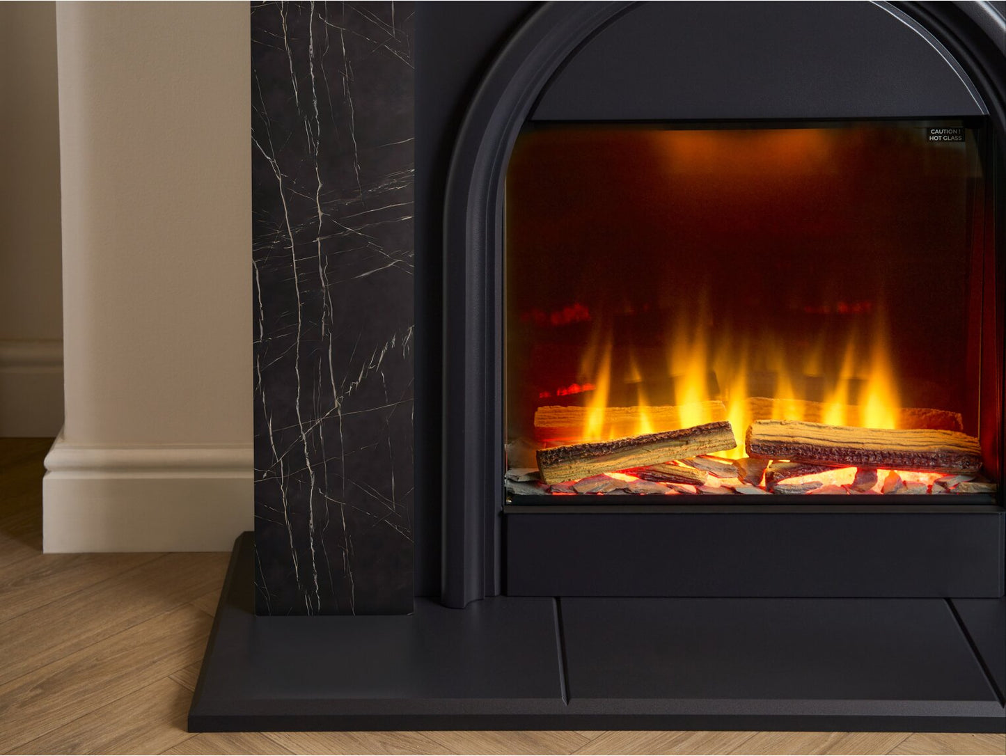 Adam Burlington Electric Fireplace Suite in Black Carrara Marble Effect, 43 Inch