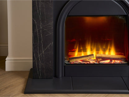Adam Burlington Electric Fireplace Suite in Black Carrara Marble Effect, 43 Inch