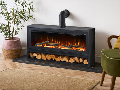 Acantha Vision Electric Media Stove with Log Store & Stove Pipe in Black